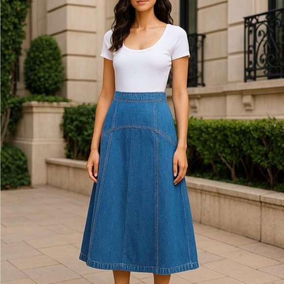 Old Navy Western Equestrian High-Rise Drapey Denim Midi Skirt Size 4 - Picture 2 of 14